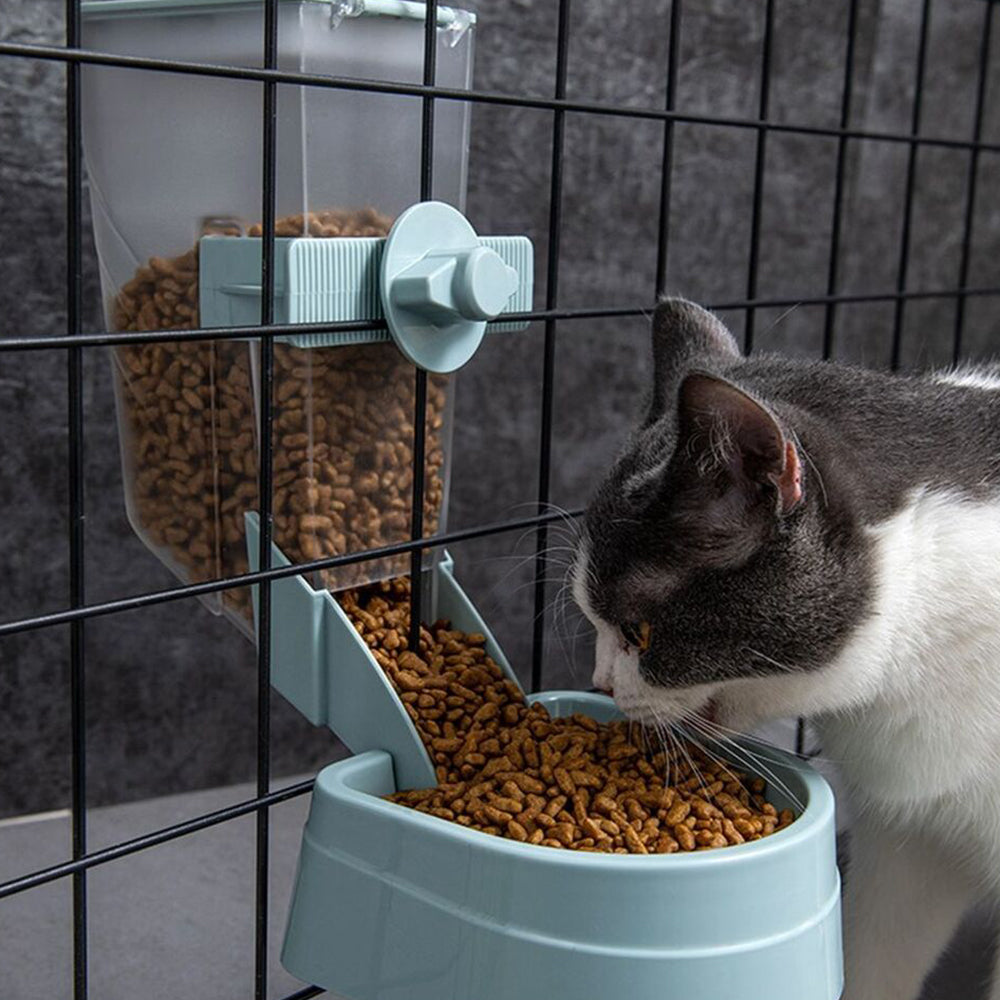 Automatic Pet Food Dispenser Cage Hanging Pet Feeder Water Food Bowl Light Blue