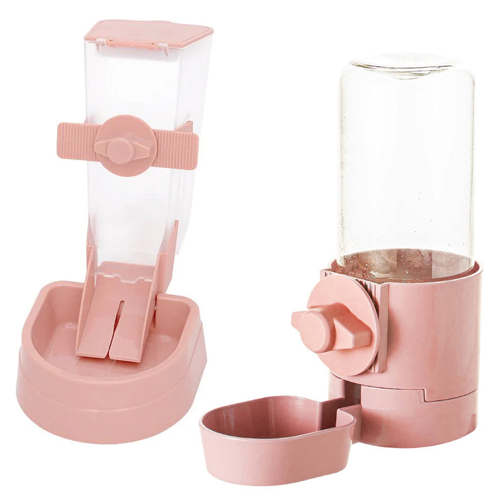 Automatic Pet Food Dispenser Cage Hanging Pet Feeder Water Food Bowl Pink