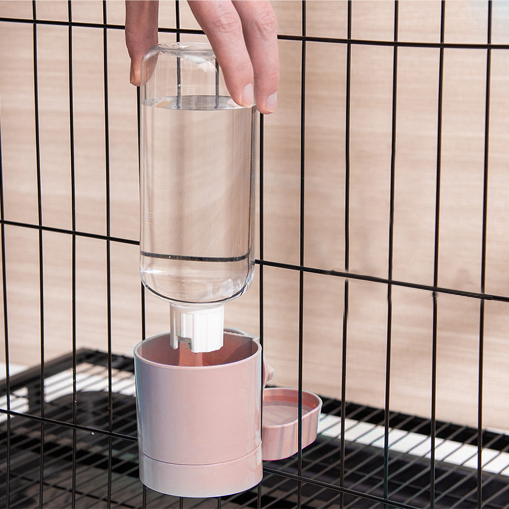 Automatic Pet Food Dispenser Cage Hanging Pet Feeder Water Food Bowl Pink