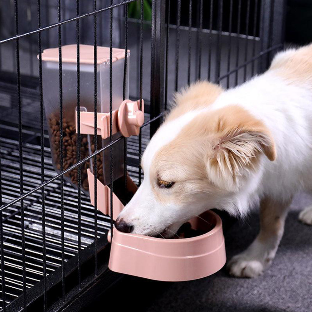 Automatic Pet Food Dispenser Cage Hanging Pet Feeder Water Food Bowl Pink