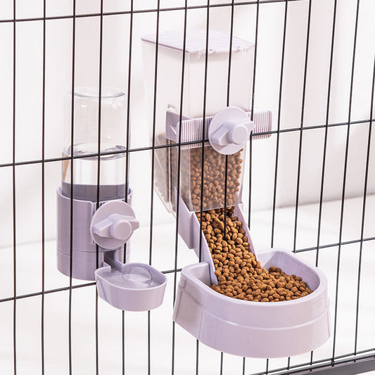 Automatic Pet Food Dispenser Cage Hanging Pet Feeder Water Food Bowl Purple