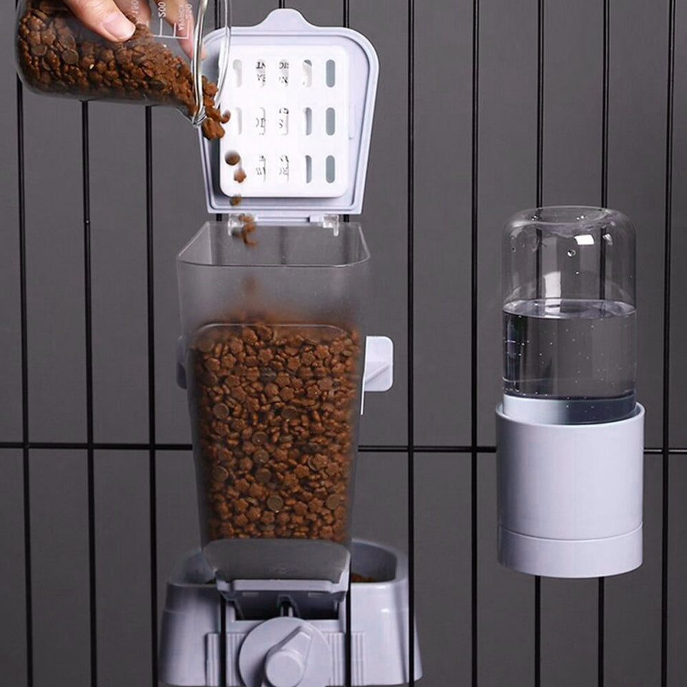 Automatic Pet Food Dispenser Cage Hanging Pet Feeder Water Food Bowl Purple