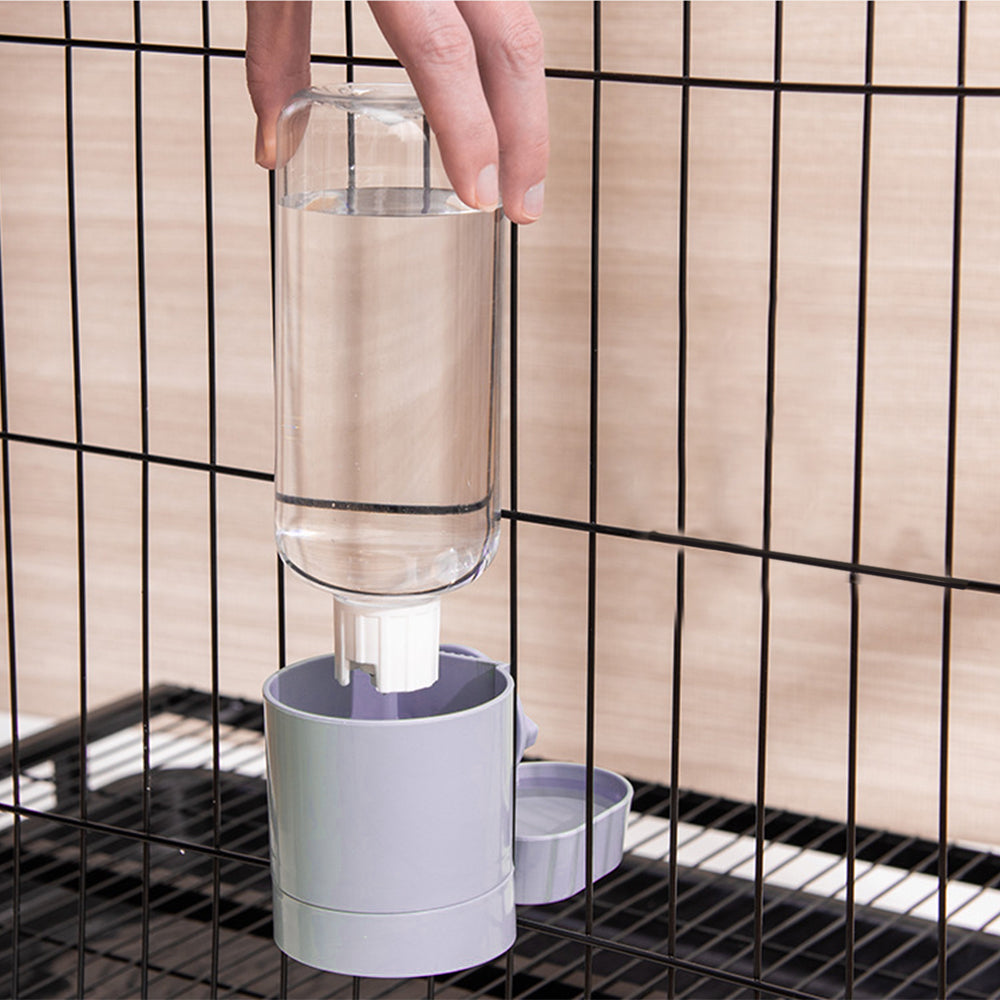 Automatic Pet Food Dispenser Cage Hanging Pet Feeder Water Food Bowl Purple