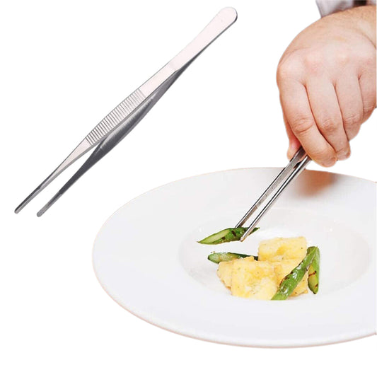 Stainless Steel Long Food Tong Straight Fine Grill Tweezers Kitchen Tool