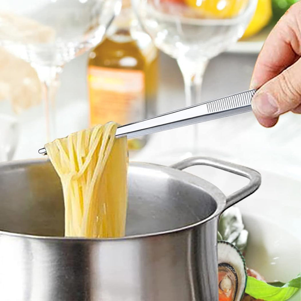 Stainless Steel Long Food Tong Straight Fine Grill Tweezers Kitchen Tool