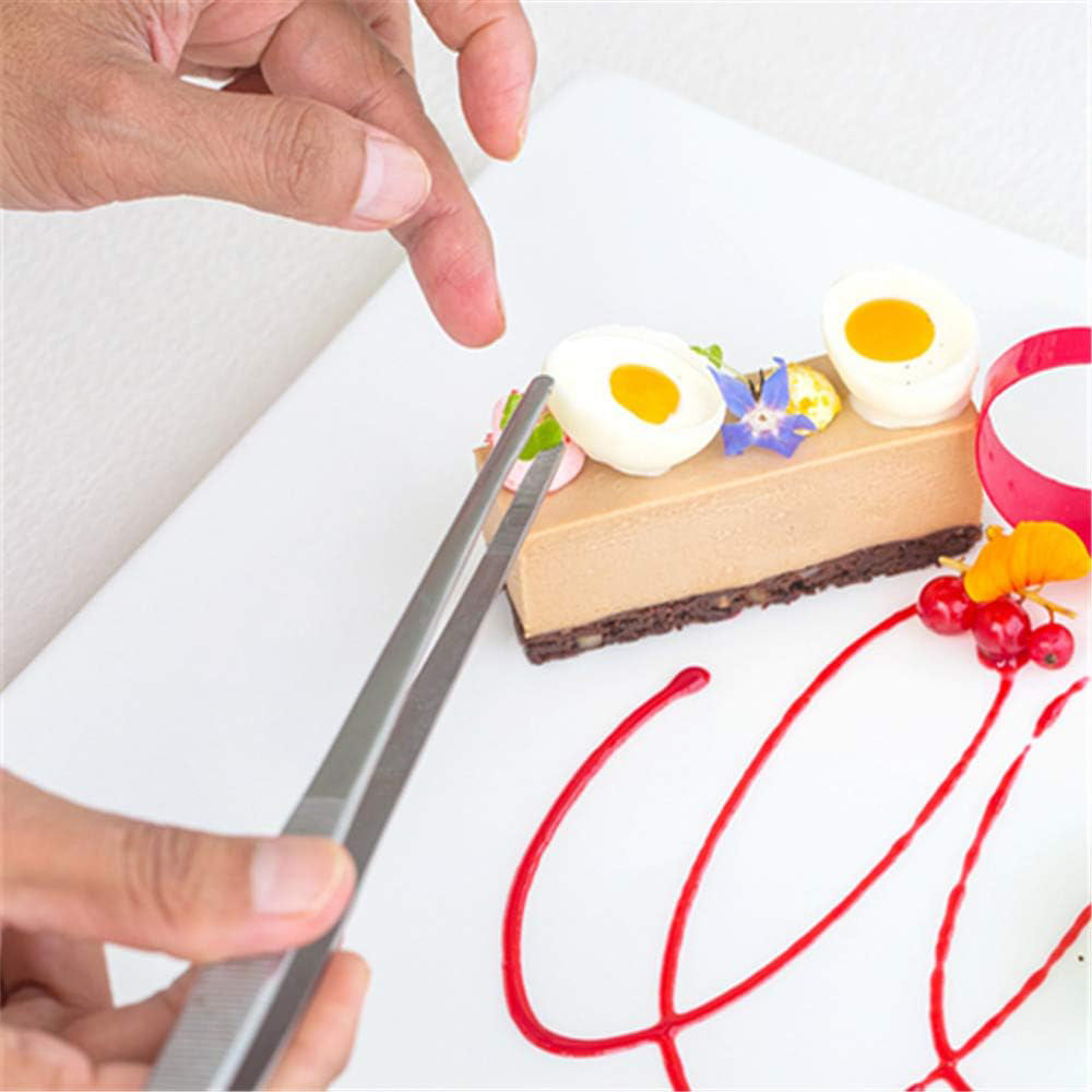 2Pcs Stainless Steel Long Food Tong Straight Fine Grill Tweezers Kitchen Tool