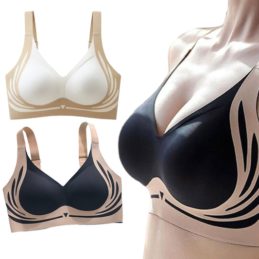 2Pcs Super Gather Bra Lifting Anti-Sagging Wireless Push Up Bra Black White M