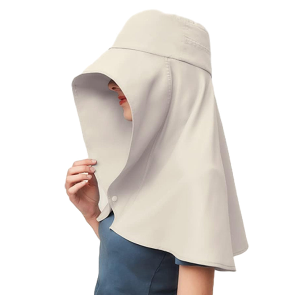 Sun Protection Wide Brim Hat Outdoor Beach Sun Hat Neck Flap Face Mask Cap Beige