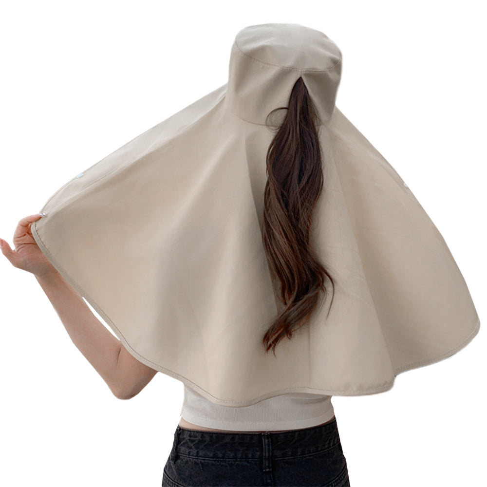 Sun Protection Wide Brim Hat Outdoor Beach Sun Hat Neck Flap Face Mask Cap Beige