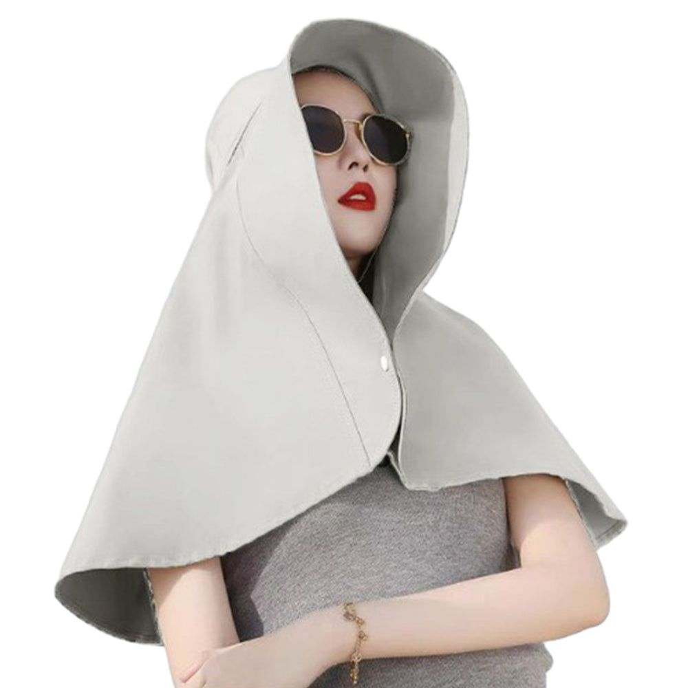 Sun Protection Wide Brim Hat Outdoor Beach Sun Hat Neck Flap Face Mask Cap Grey
