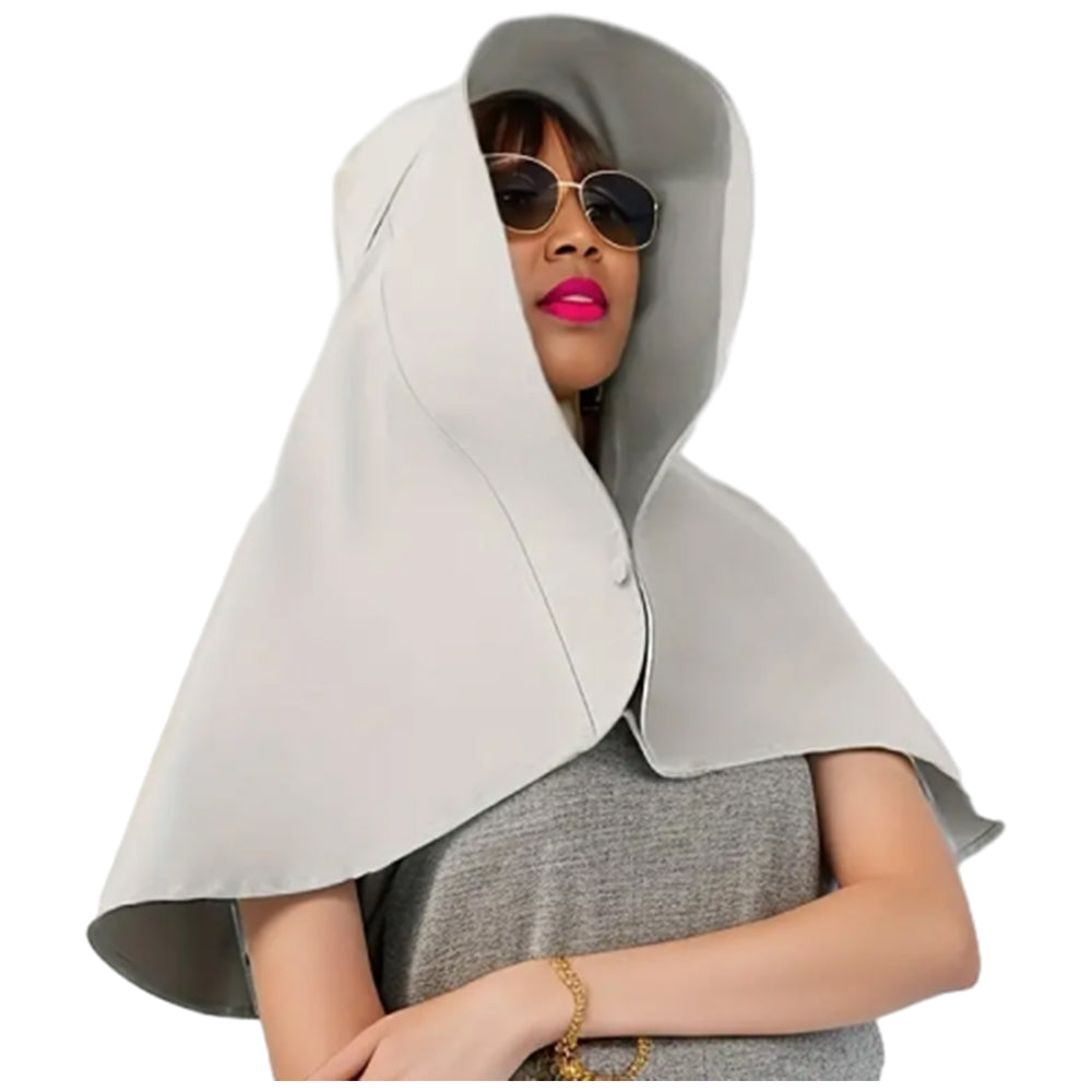 Sun Protection Wide Brim Hat Outdoor Beach Sun Hat Neck Flap Face Mask Cap Grey