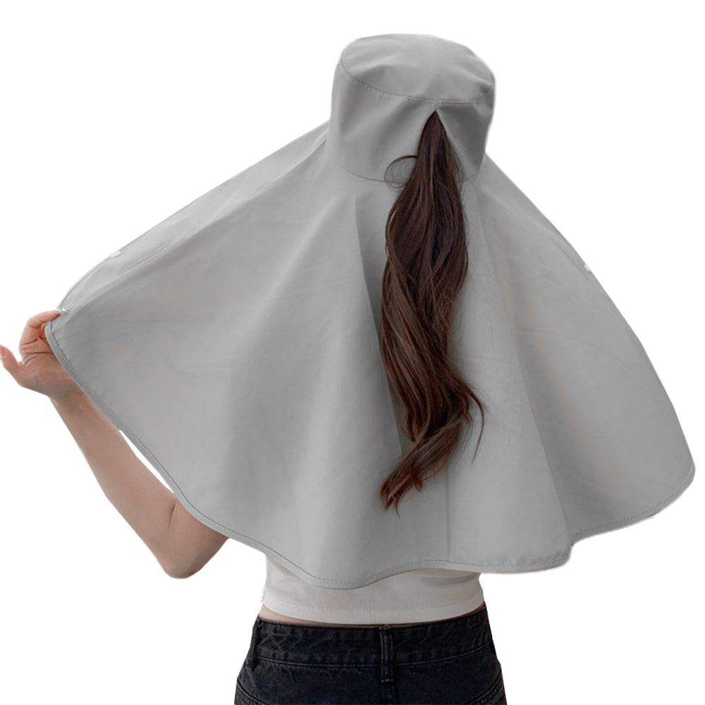 Sun Protection Wide Brim Hat Outdoor Beach Sun Hat Neck Flap Face Mask Cap Grey