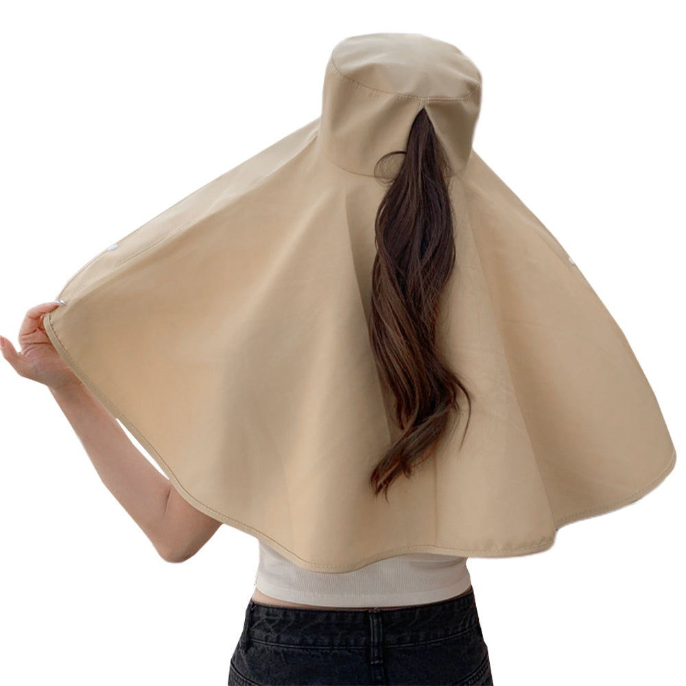 Sun Protection Wide Brim Hat Outdoor Beach Sun Hat Neck Flap Face Mask Cap Khaki
