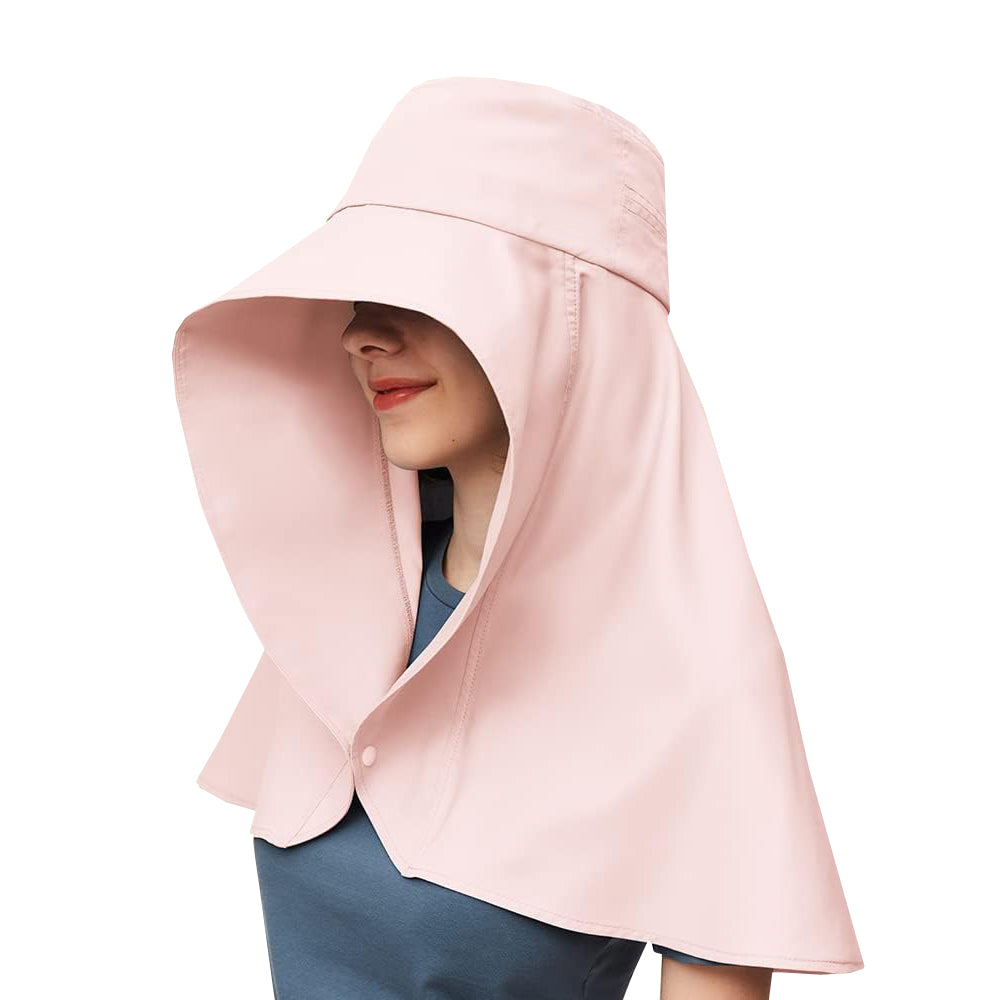 Sun Protection Wide Brim Hat Outdoor Beach Sun Hat Neck Flap Face Mask Cap Pink