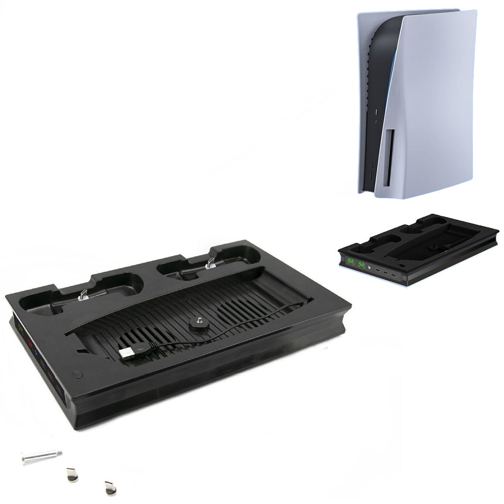 For PS5 Vertical Stand Cooling Fan Dual Controller Charging Dock Station Black