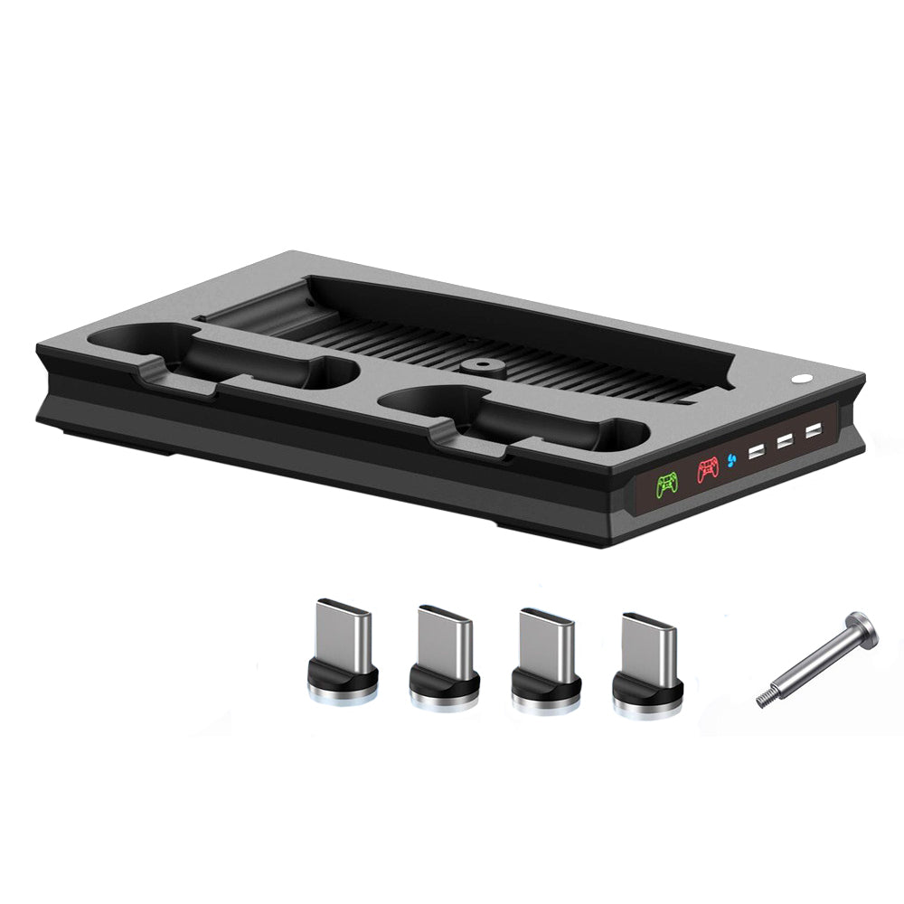 For PS5 Vertical Stand Cooling Fan Dual Controller Charging Dock Station Black
