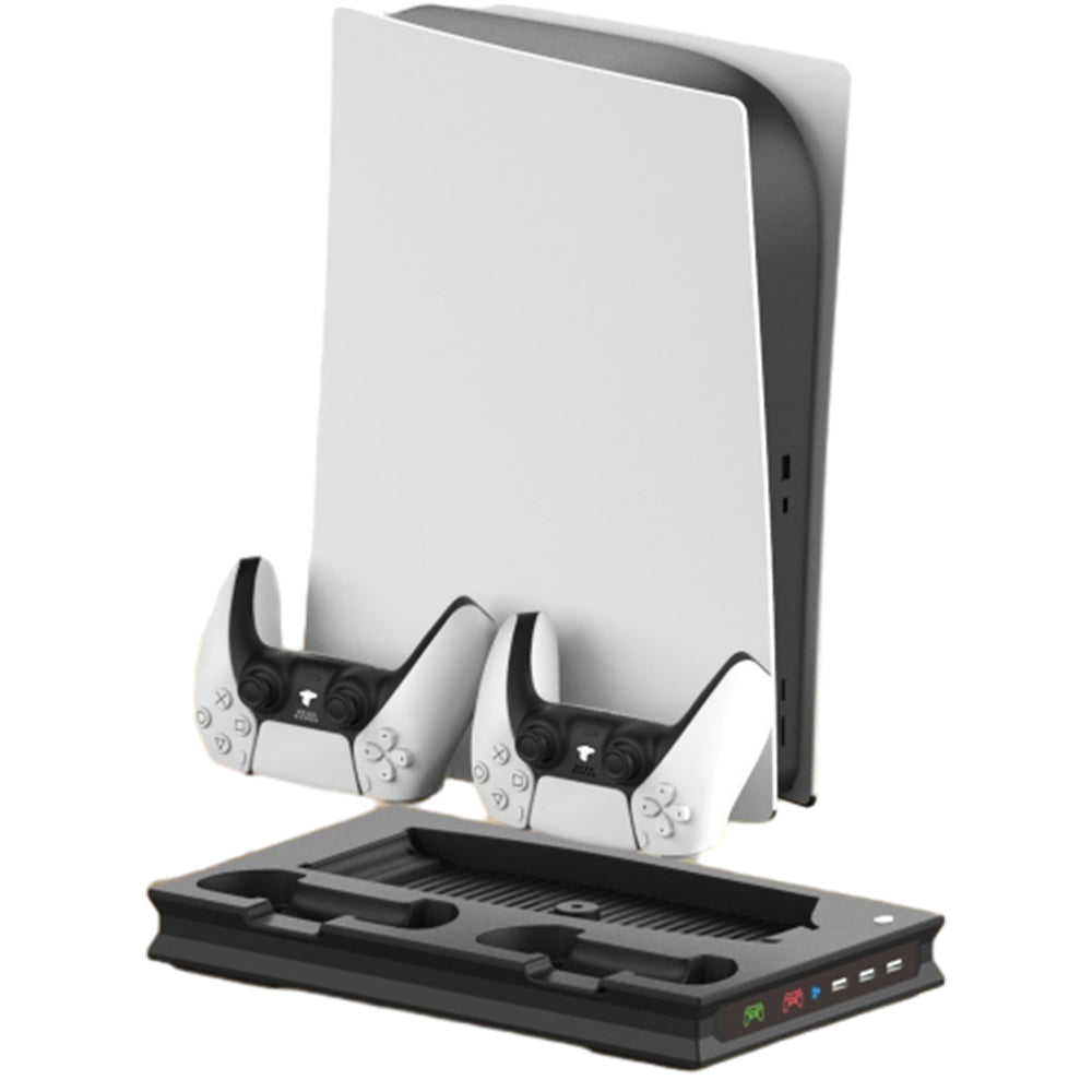 For PS5 Vertical Stand Cooling Fan Dual Controller Charging Dock Station Black