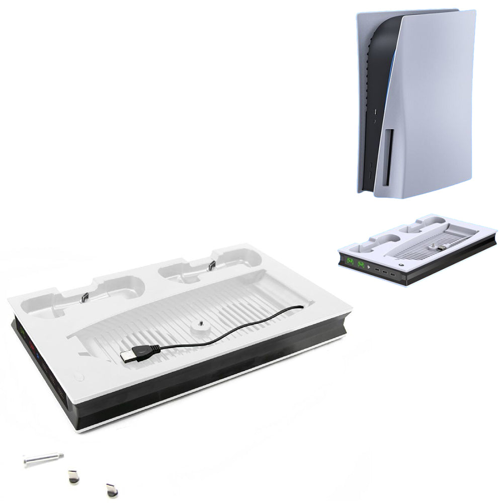 For PS5 Vertical Stand Cooling Fan Dual Controller Charging Dock Station White