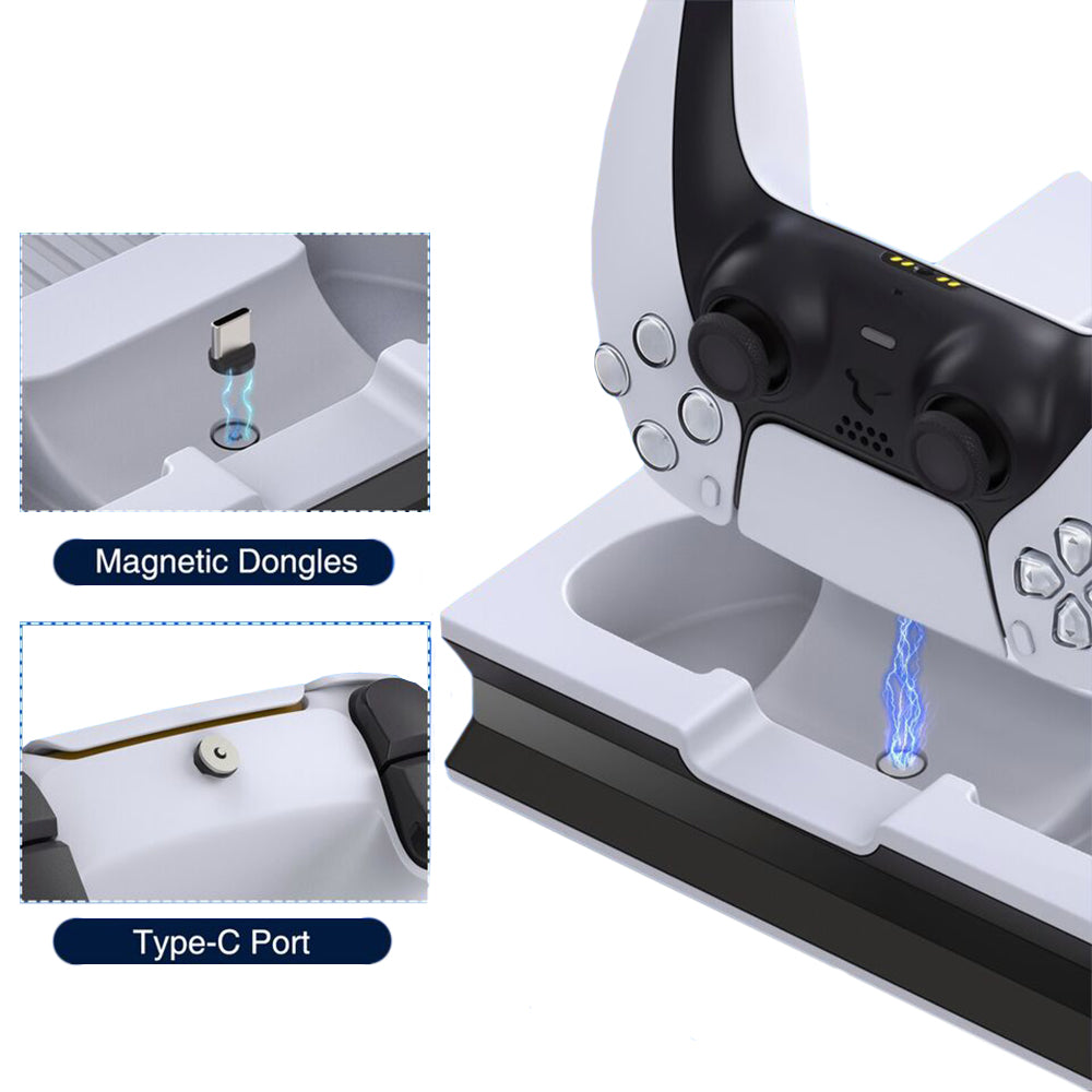 For PS5 Vertical Stand Cooling Fan Dual Controller Charging Dock Station White
