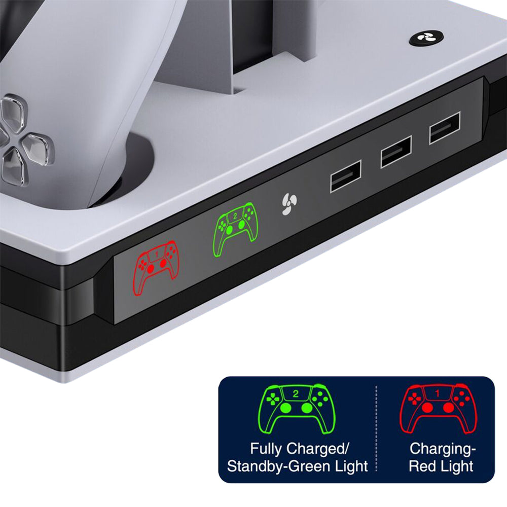 For PS5 Vertical Stand Cooling Fan Dual Controller Charging Dock Station White
