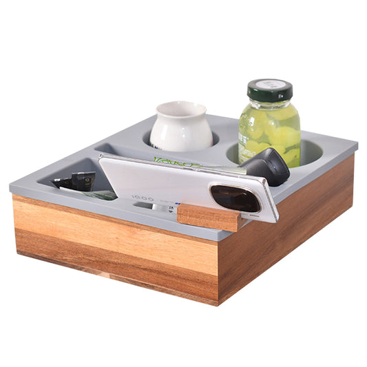 Couch Cup Holder Tray Silicone Bamboo Couch Caddy Rotatable Phone Holder Grey