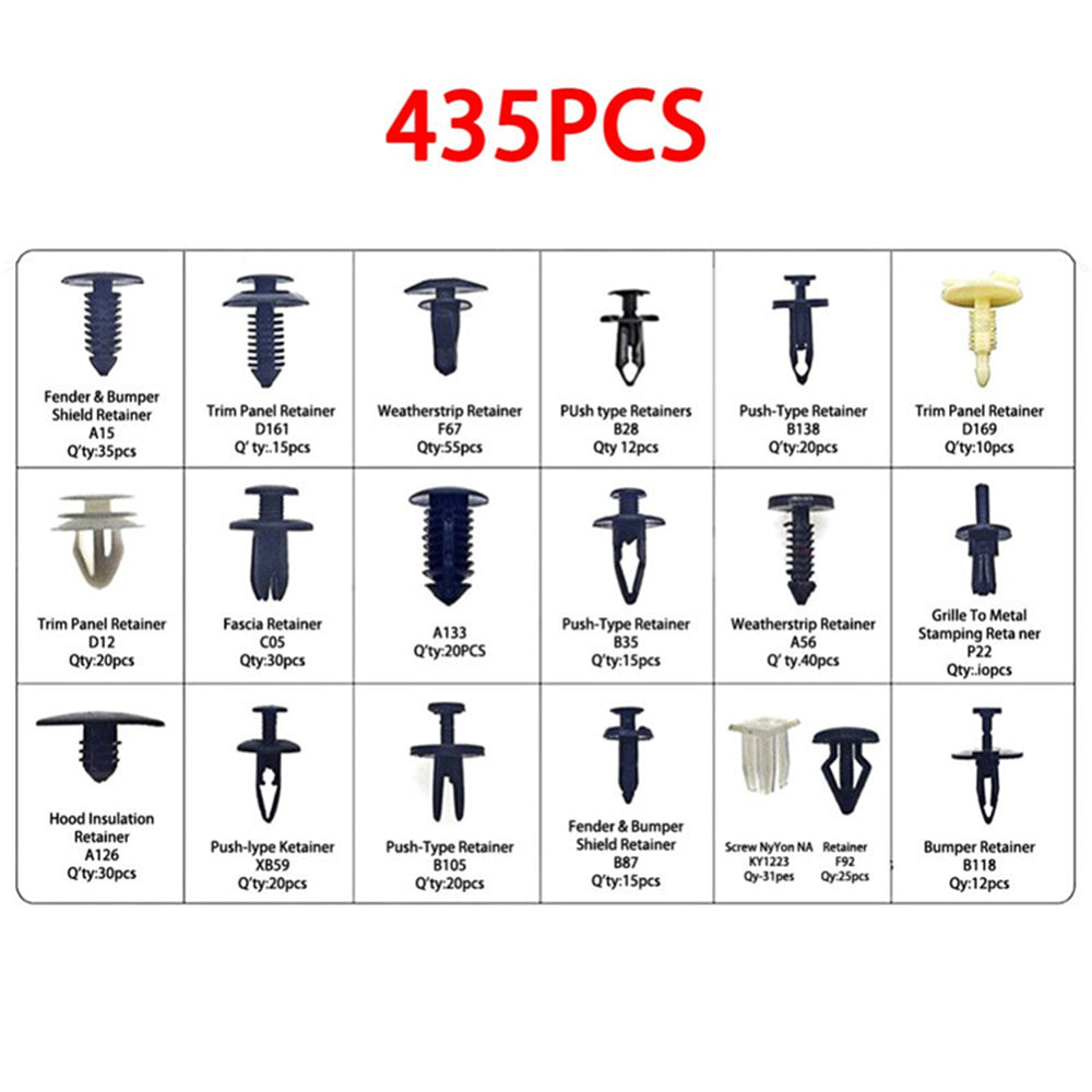 435Pcs Car Body Trim Clips Retainer Bumper Auto Panel Push Plastic Fastener Kit