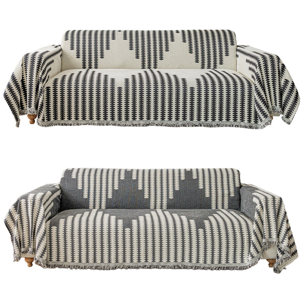 180x260cm Reversible Chenille Sofa Cover Double Sided Couch Protector Black