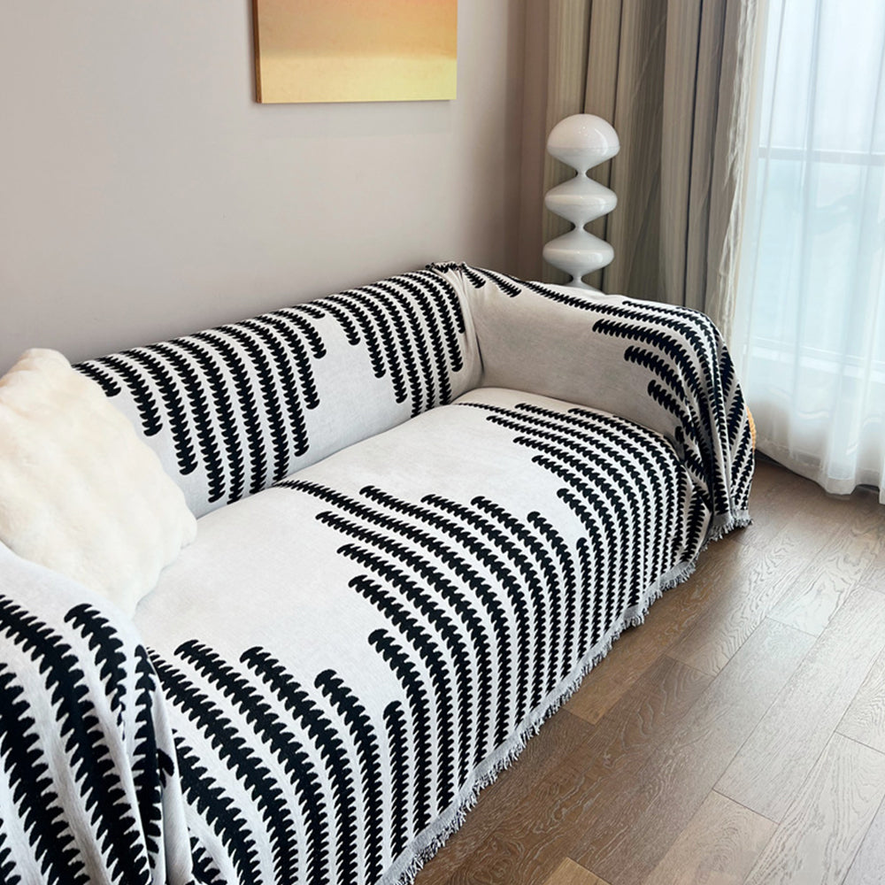 180x260cm Reversible Chenille Sofa Cover Double Sided Couch Protector Black