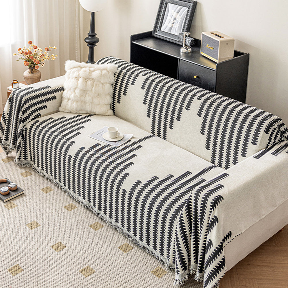 180x260cm Reversible Chenille Sofa Cover Double Sided Couch Protector Black