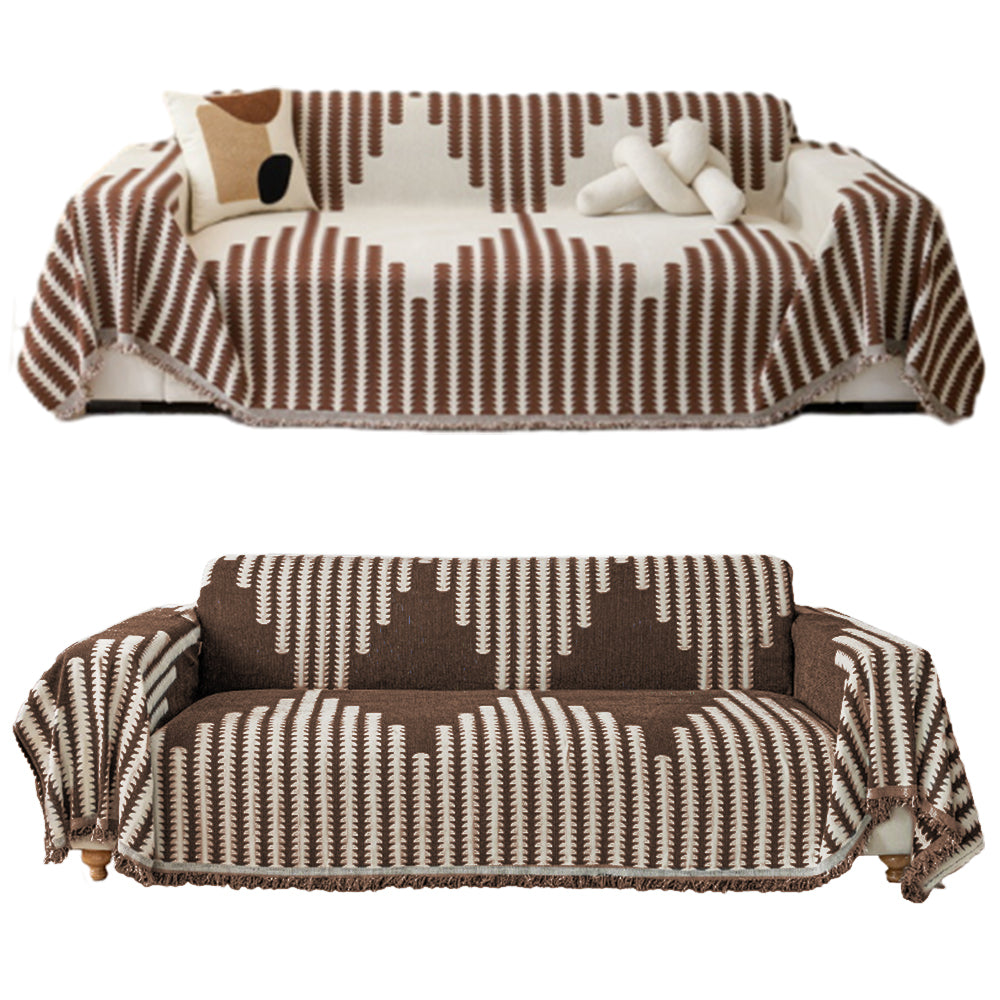 180x260cm Reversible Chenille Sofa Cover Double Sided Couch Protector Coffee