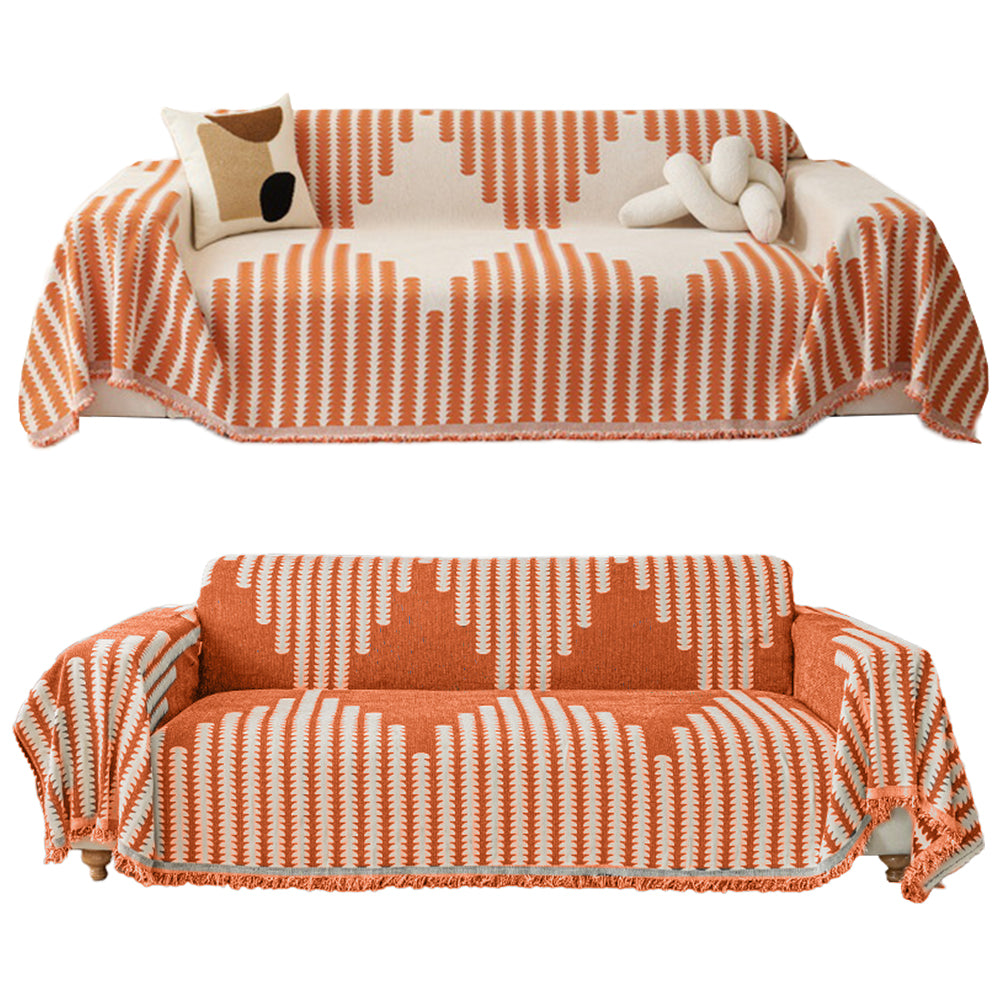180x180cm Reversible Chenille Sofa Cover Double Sided Couch Protector Orange