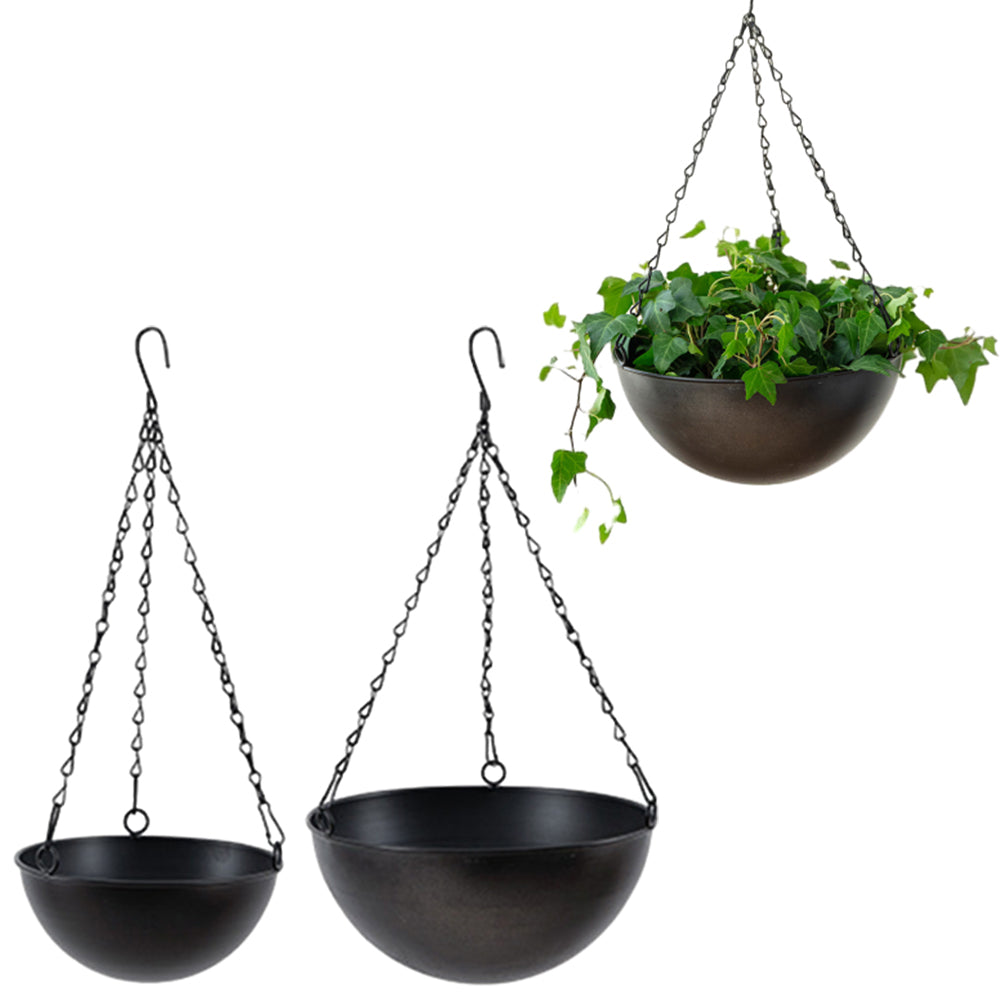 2Pcs Iron Hanging Planter Metal Flower Pots Outdoor Indoor Garden Planters Black