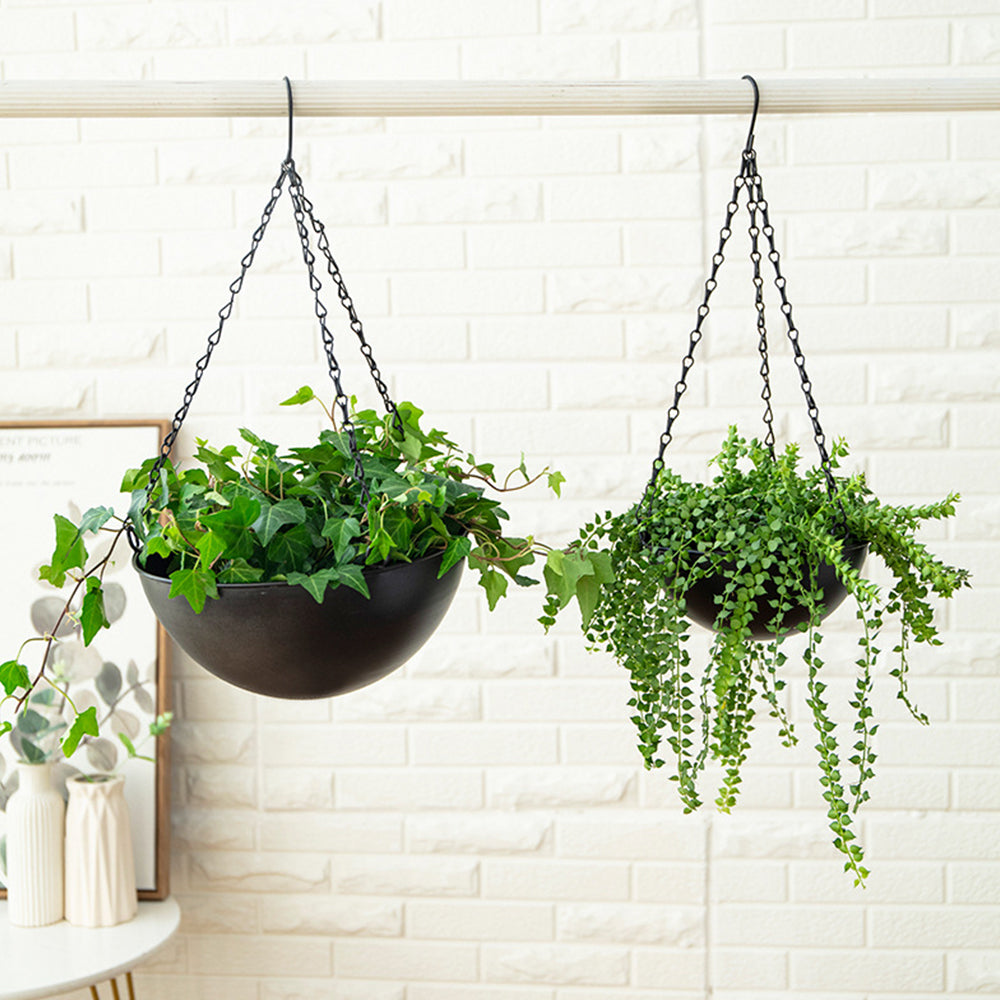 2Pcs Iron Hanging Planter Metal Flower Pots Outdoor Indoor Garden Planters Black