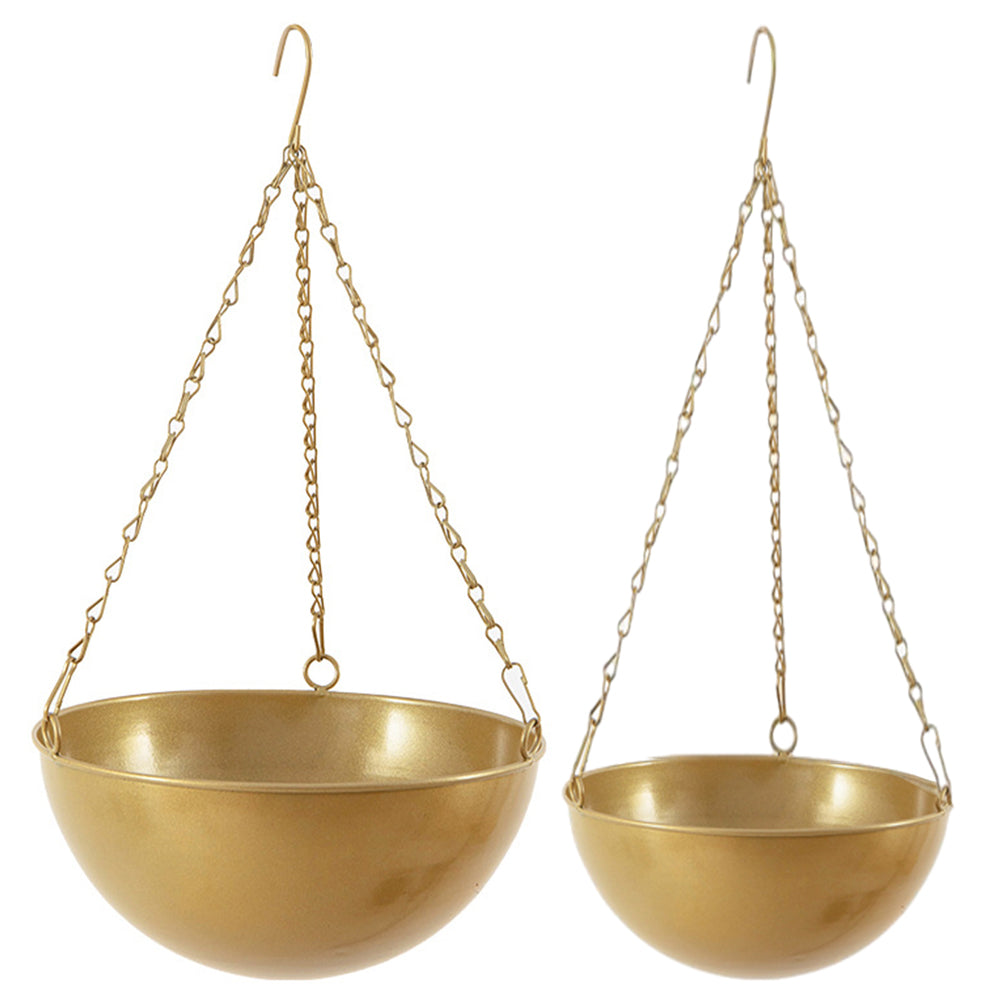 2Pcs Iron Hanging Planter Metal Flower Pots Outdoor Indoor Garden Planters Gold