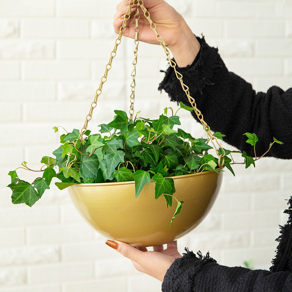 2Pcs Iron Hanging Planter Metal Flower Pots Outdoor Indoor Garden Planters Gold