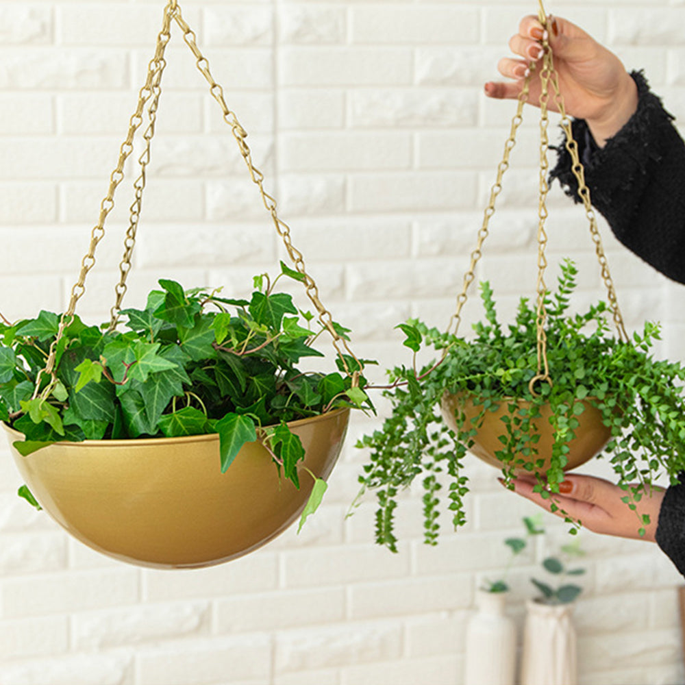 2Pcs Iron Hanging Planter Metal Flower Pots Outdoor Indoor Garden Planters Gold