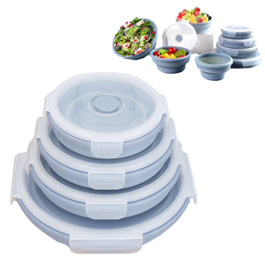 4Pcs Silicone Collapsible Food Storage Containers with Lid Microwave Safe Blue