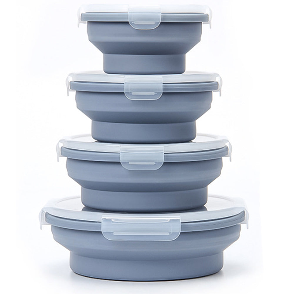 4Pcs Silicone Collapsible Food Storage Containers with Lid Microwave Safe Blue