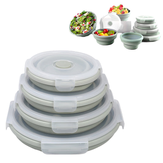 4Pcs Silicone Collapsible Food Storage Containers with Lid Microwave Safe Green