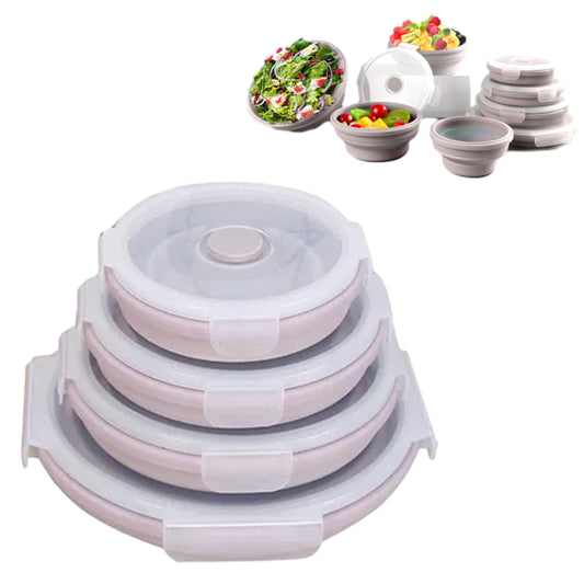 4Pcs Silicone Collapsible Food Storage Containers with Lid Microwave Safe Pink