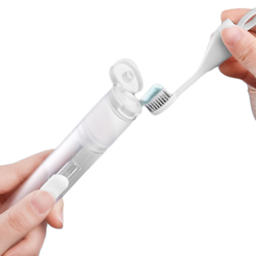 2Pcs Toothbrushes Kit Fold Travel Size Built-in Travel Toothpaste Container