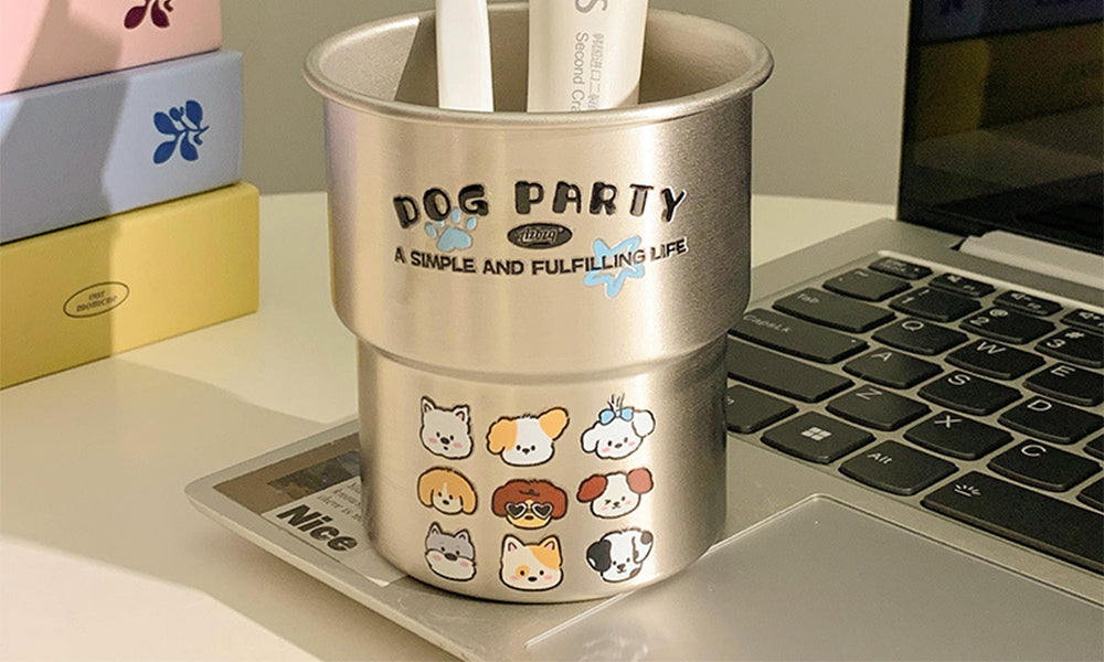 Dog Pattern Travel Mouthwash Cup Stainless Steel Rinsing Cup Drinking Water Cup