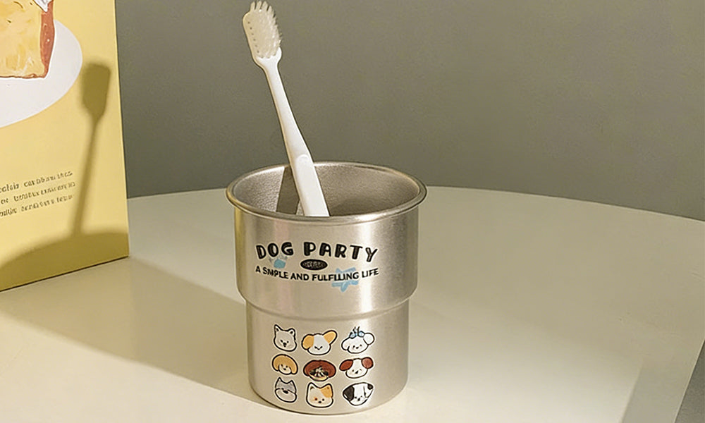 Dog Pattern Travel Mouthwash Cup Stainless Steel Rinsing Cup Drinking Water Cup