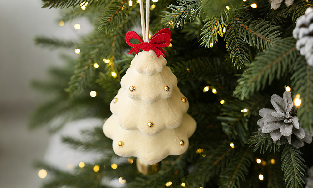 3PCS Flocked Christmas Tree Hanging Ornaments with Bell Pendants