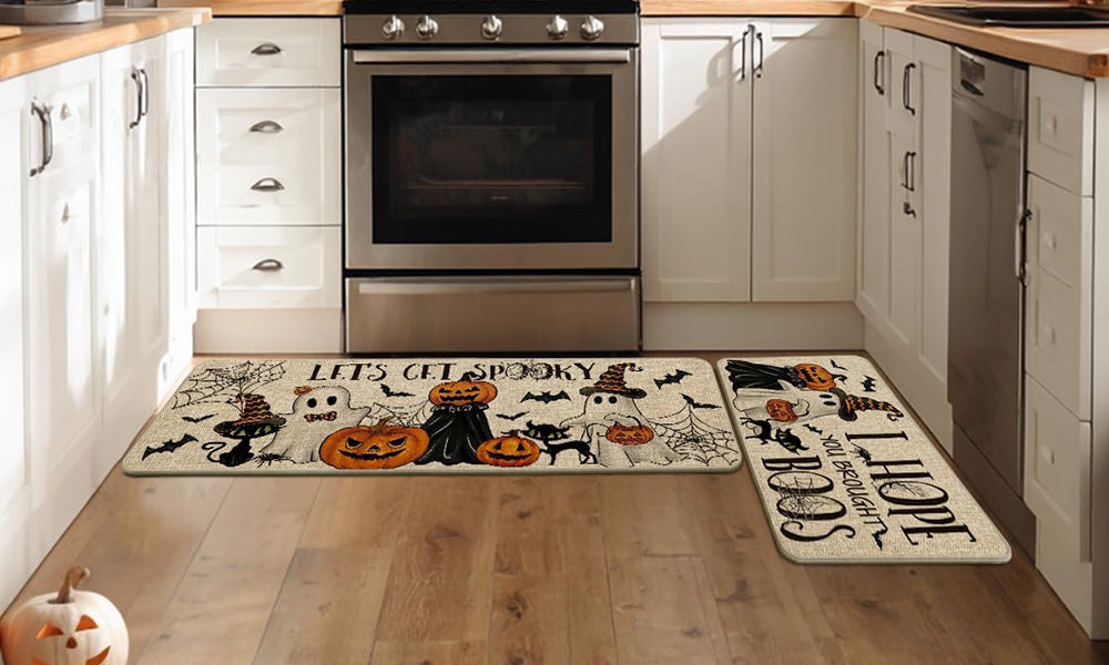 2 Piece Halloween Floor Mat Set for Home Kitchen Easy Care