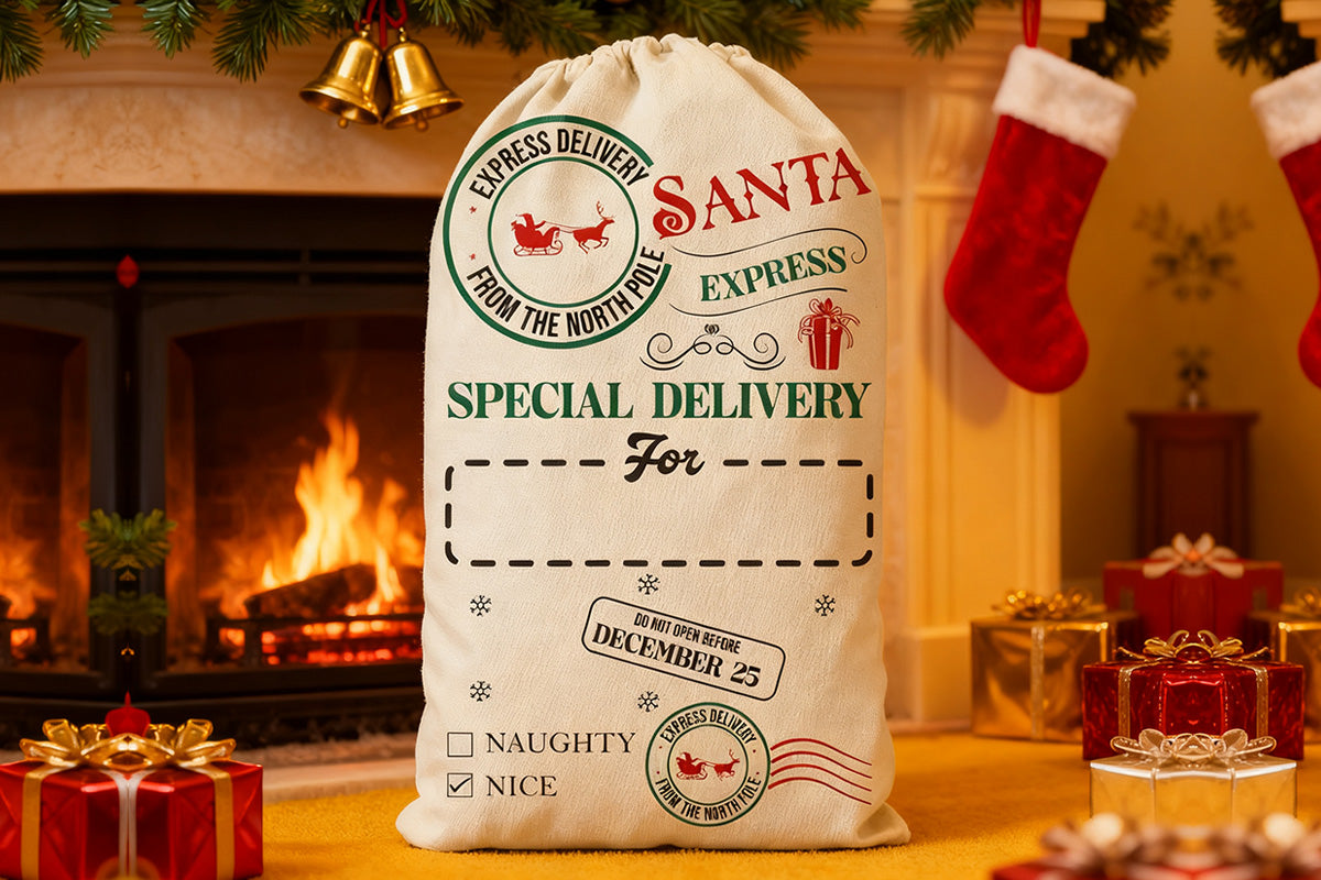 2Pcs Christmas Gift Canvas Bags Santa Sacks Drawstring Christmas