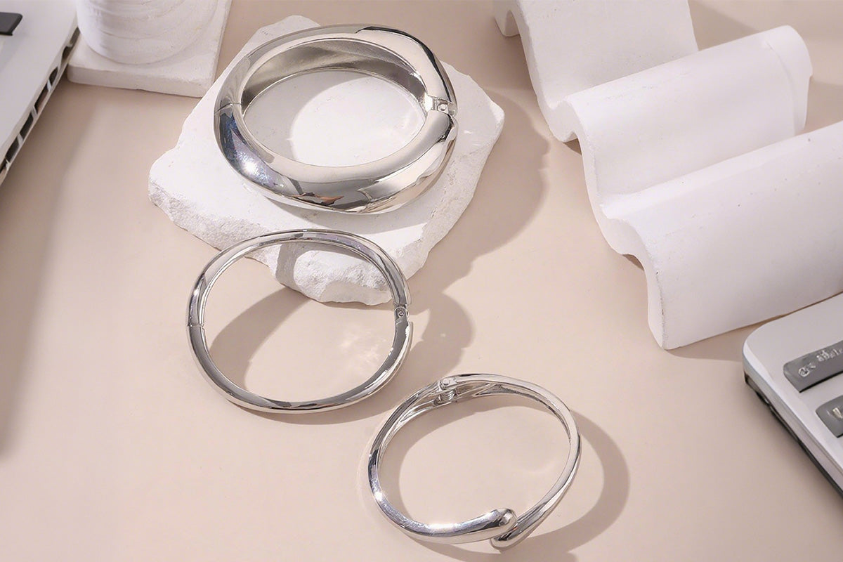 3Pcs Set Women Chunky Bangle Bracelets Wide Wrist Cuff Stackable Fashion Jewelry Gift
