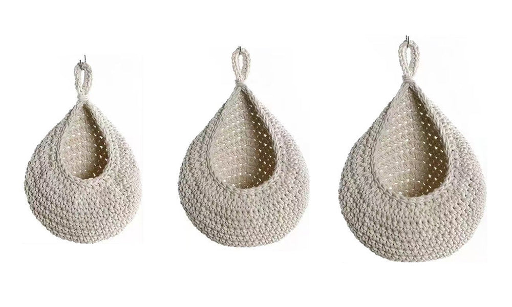 3Pcs Hanging Storage Basket Cotton Rope Vegetable Fruit Wall Organizer