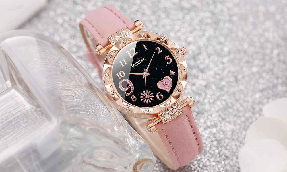 Women Quartz Watch and Beaded Bracelet Set Fashion Wristwatch Jewelry Gift Set