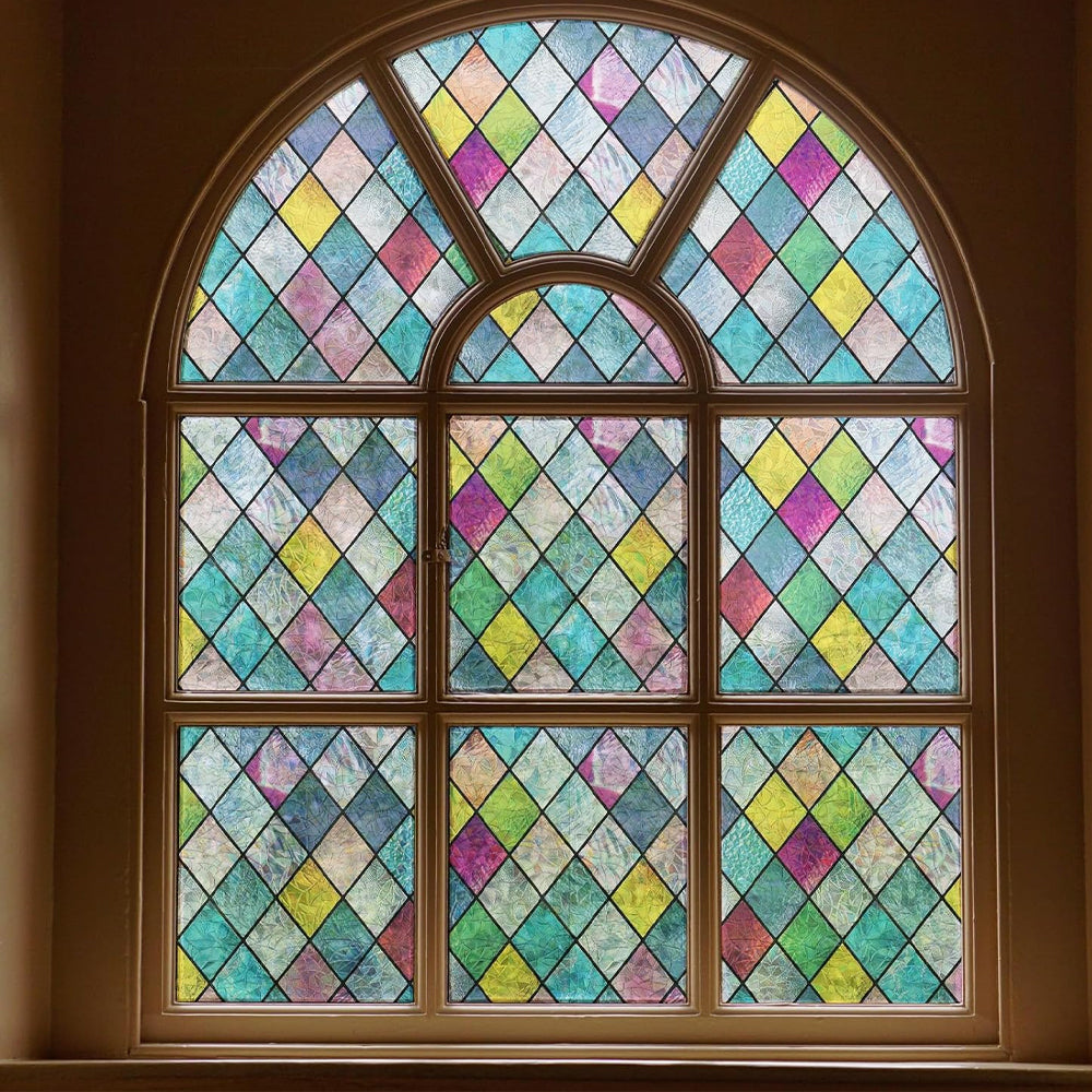 1 or 2 Static Cling Rainbow Lattice Glass Window Film Stained Window Sticker